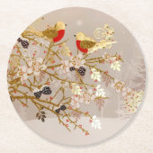 金ゴールド冬の雪鳥の国クリスマス ラウンドペーパーコースター (正面)