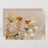 金ゴールド冬の雪鳥の国クリスマス 案内状 (正面/裏面)