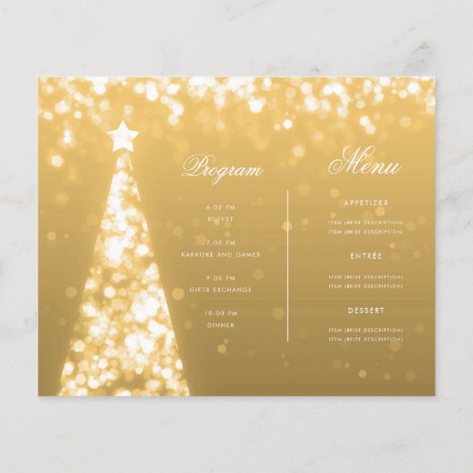 金ゴールド冬クリスマスツリー招待状プログラムメニュー チラシ (裏面)