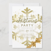 金ゴールド冬グリッタースノーカンパニークリスマスリボン 招待状 (正面)
