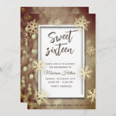 金ゴールド冬ワンダーランド《写真》ぼけ味雪片 招待状 (正面/裏面)