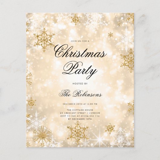 金ゴールド冬疑問に思の休日招待状プログラム&メニュー チラシ (正面)