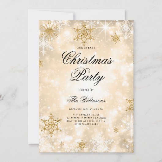 金ゴールド冬疑問に思の休日招待状プログラム&メニュー 招待状 (正面)