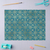 金ゴールド切り離し上のティール（緑がかった色）円と渦巻き 薄葉紙 (クラフト)