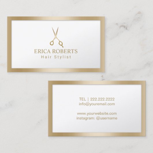 金ゴールド切断美容師美しいサロン金ゴールド枠 名刺 (正面/裏面)
