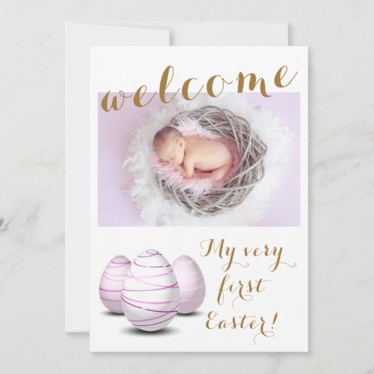 金ゴールド初のイースターウェルカムフォトベビー誕生 案内状 (正面)