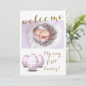 金ゴールド初のイースターウェルカムフォトベビー誕生 案内状 (スタンド正面)