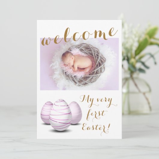 金ゴールド初のイースターウェルカムフォトベビー誕生 案内状 (スタンド正面)