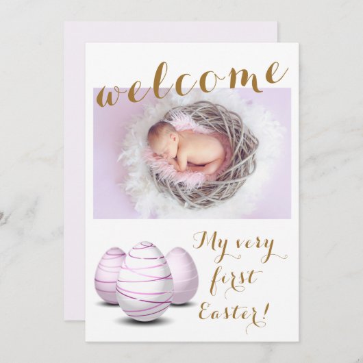金ゴールド初のイースターウェルカムフォトベビー誕生 案内状 (正面/裏面)
