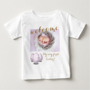 金ゴールド初のイースターエッグ歓迎フォトベビー発表 ベビーTシャツ