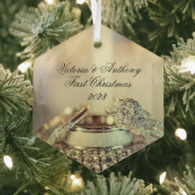 金ゴールド初めてのクリスマスの集計日付リングや輪 エレガント