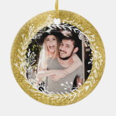 金ゴールド初めてのクリスマスは新婚の写真として セラミックオーナメント (裏面)