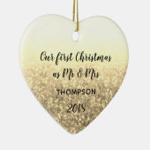 金ゴールド初めてのクリスマスミスター・アンド・ミセス結婚した・カップル セラミックオーナメント (右)