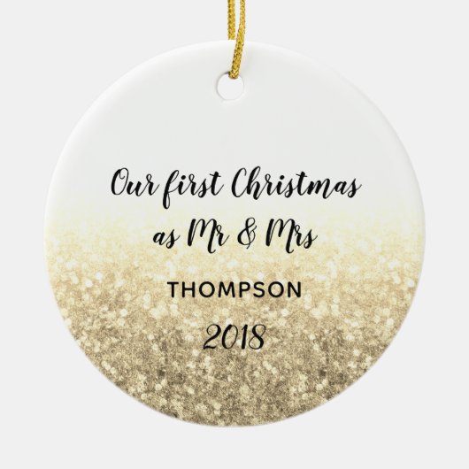 金ゴールド初めてのクリスマス夫妻 セラミックオーナメント (正面)