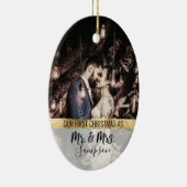 金ゴールド初めてのクリスマス結婚したカ結婚ップルの写真 セラミックオーナメント (右)