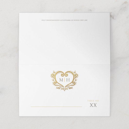 金ゴールド加飾ハート結婚モノグラム座席表 プレイスカード (外部開封)