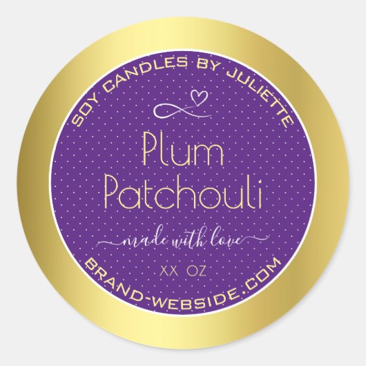 金ゴールド効果紫梅醤油キャンドル包装 ラウンドシール (正面)