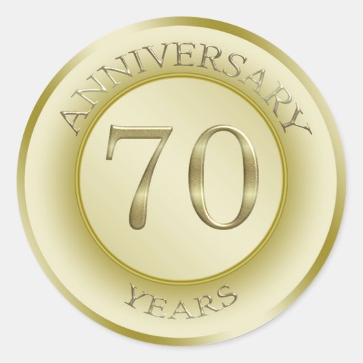 金ゴールド効果70結婚周年記念ステッカー ラウンドシール (正面)