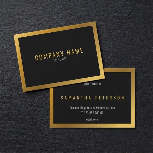 金ゴールド効果、厚い金ゴールド縁ど黒背景 名刺