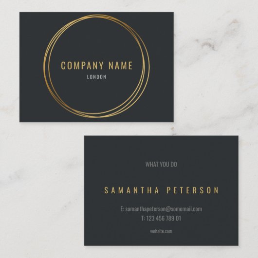 金ゴールド効果、金ゴールドリング、ダークグレーはっきりした文字 名刺 (正面/裏面)