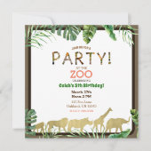 金ゴールド動物ジャングルサファリ誕生日パーティー 招待状 (正面)
