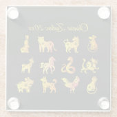 金ゴールド勾配中国の〔占星術の〕十二宮図動物ブラック ガラスコースター (裏面)