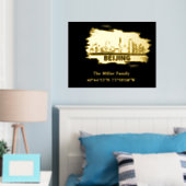 金ゴールド北京スカイライン経度 箔ポスター (インサイチュ (寝室))