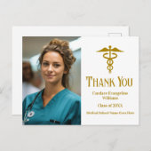 金ゴールド医学校卒業写真ありがとう ポストカード (正面/裏面)