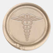 金ゴールド医用カドゥセウス記号ナースドクターワックスシール ラウンドシール (正面)