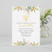 金ゴールド医療子供部屋卒業式野花 箔招待状 (立ち正面)