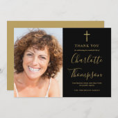 金ゴールド十字エレガント記念葬儀写真 サンキューカード (正面/裏面)