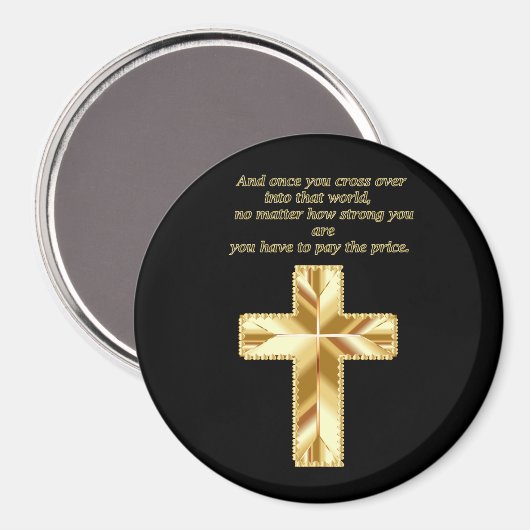 金ゴールド十字架とおもしろいことわざ マグネット (正面/裏面)