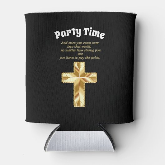 金ゴールド十字架とおもしろいことわざ 缶クーラー (正面)