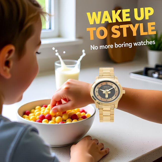 金ゴールド十字架とおもしろいことわざ 腕時計 (クリエイターアップロード済み)