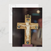 金ゴールド十字架のアイボリーキリスト ポストカード (正面/裏面)