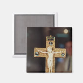 金ゴールド十字架のアイボリーキリスト マグネット (正面/裏面)