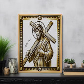 金ゴールド十字架のイエス ポスター