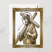 金ゴールド十字架のイエス ポストカード (正面/裏面)