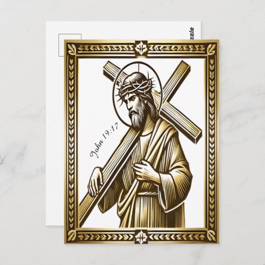 金ゴールド十字架のイエス ポストカード (正面/裏面)