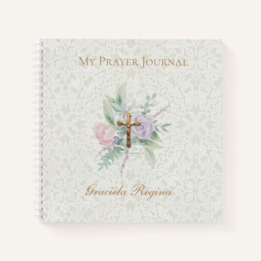 金ゴールド十字架 |花 |祈りの言葉 |仕訳帳 ノートブック (正面)