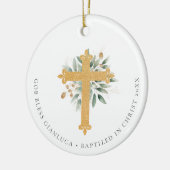 金ゴールド十字緑色写真バプテスマ贈り物 セラミックオーナメント (左)