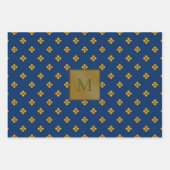 金ゴールド十字花モノグラムの青 ラッピングペーパーシート (正面2)