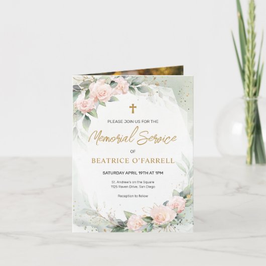 金ゴールド十字花写真追悼会 招待状 (正面)