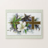 金ゴールド十字（白い花） ジグソーパズル (横)
