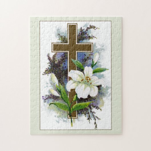 金ゴールド十字（白い花） ジグソーパズル (縦)
