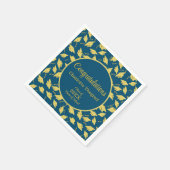 金ゴールド卒業キャップが青に揺れパーソナライズされたる スタンダードカクテルナプキン (角)