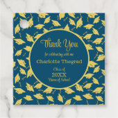 金ゴールド卒業キャップが青に揺れパーソナライズされたる フェイバータグ (正面)