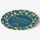 金ゴールド卒業キャップが青に揺れパーソナライズされたる ペーパープレート (アングル)