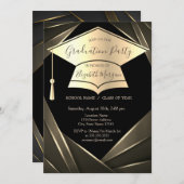 金ゴールド卒業キャップエレガント卒業 招待状 (正面/裏面)