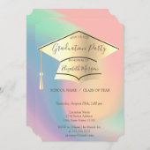 金ゴールド卒業キャップカラフル、卒業 招待状 (正面/裏面)